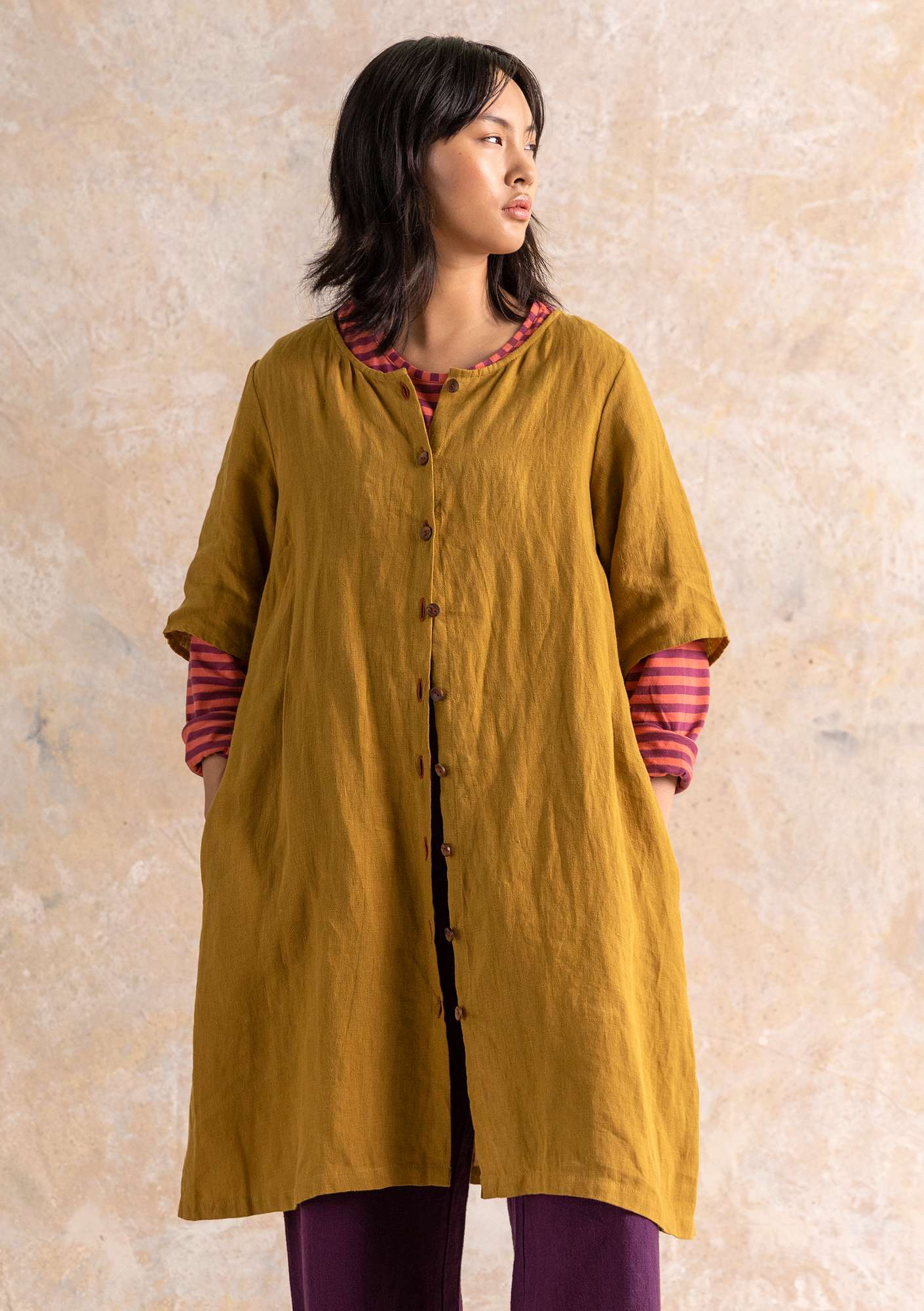 “Harvest  dress in linen camel