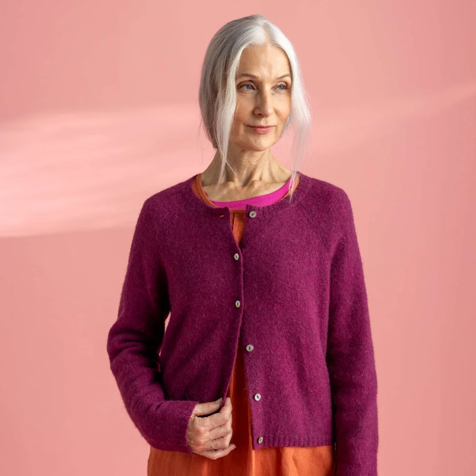 Cardigan in wool/cotton/alpaca - grape