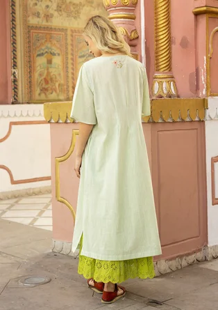 light green cotton dress 100% Cotton Sage Collared Mini Dress - All Dresses