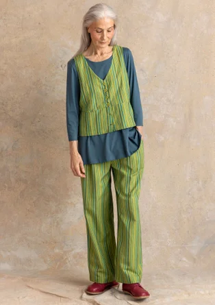 “Esme” woven organic cotton/linen trousers - kiwi/stripe