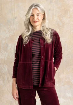 Gilet uni en velours de coton biologique/polyester recyclé - aubergine