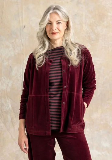 Gilet uni en velours de coton biologique/polyester recyclé - aubergine