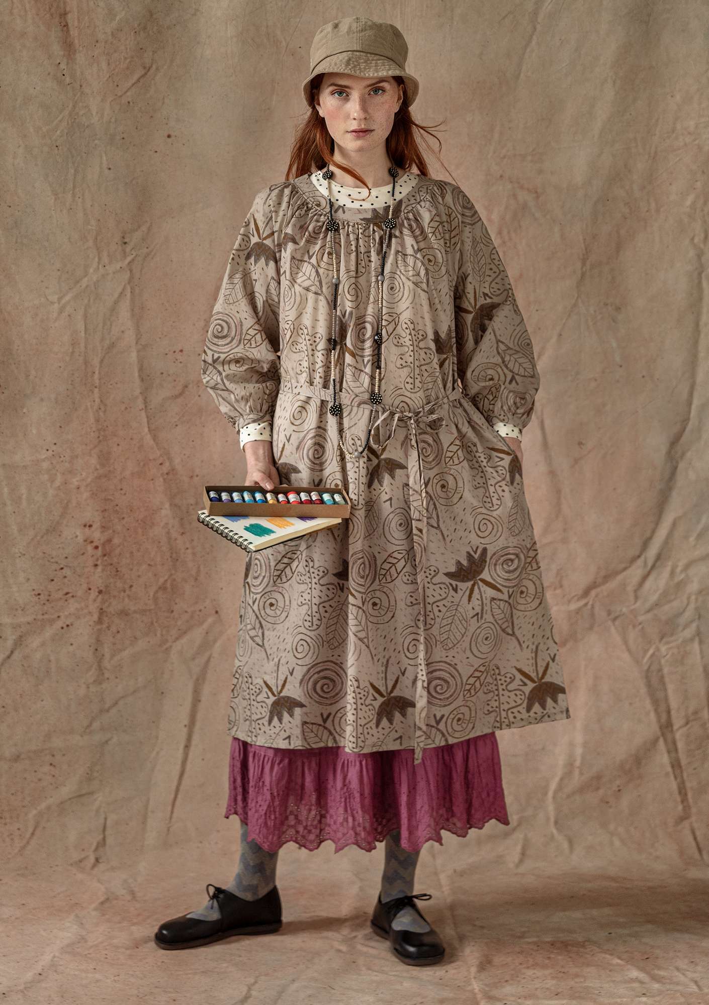 “Krita” woven dress in organic cotton dark nature thumbnail