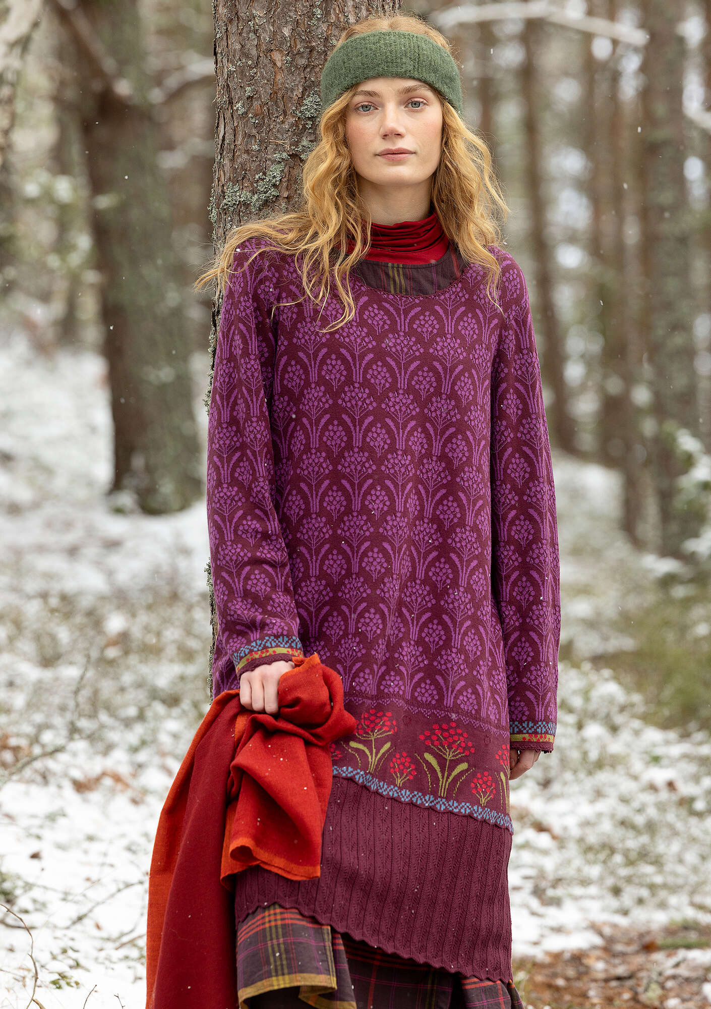 IMANE JACQUARD KNIT DRESS　AMERI　vintage IC Collection Textured Knit Jacquard Cowl Neck Long Sleeve