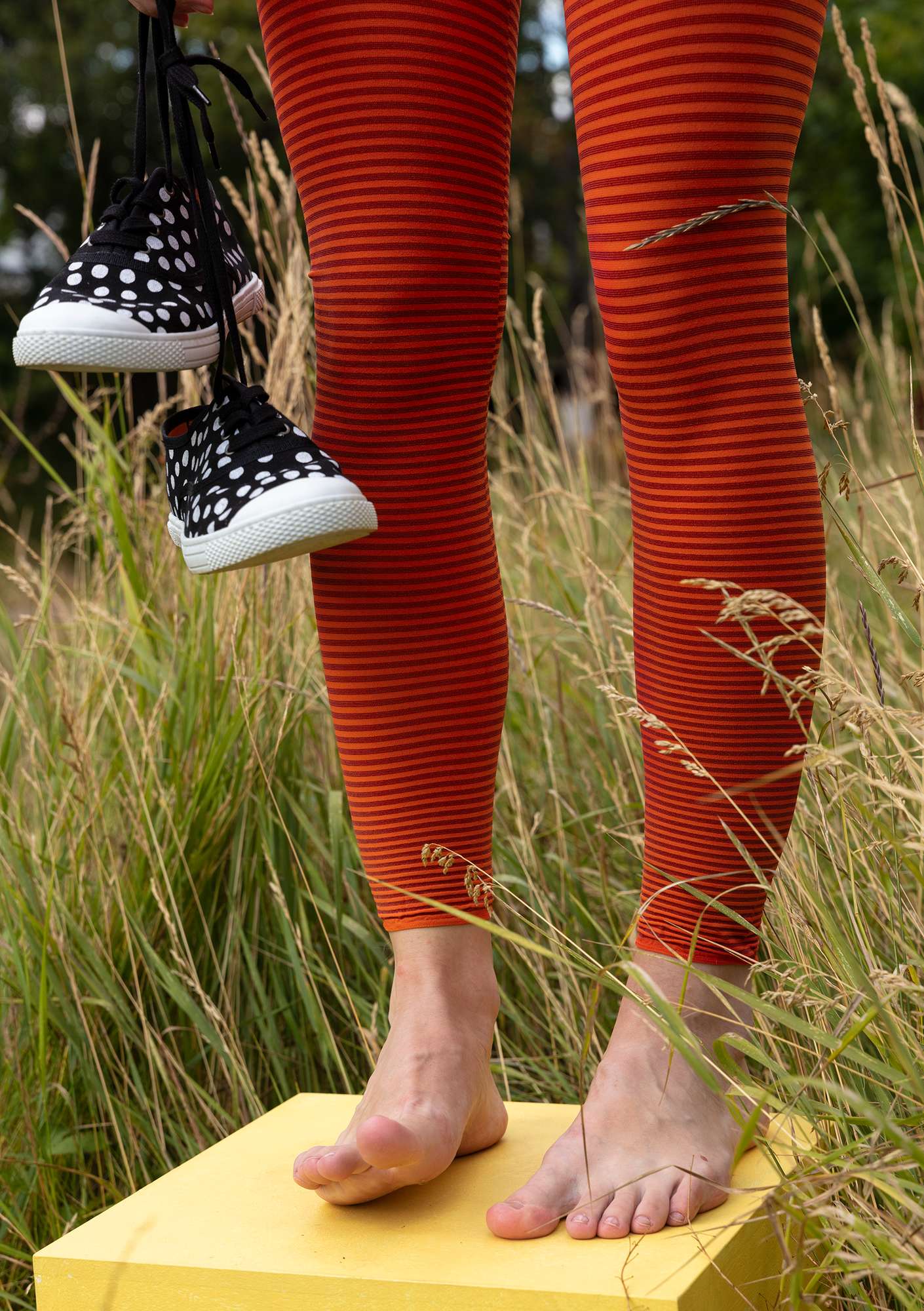 Striped leggings in recycled polyamide chili/purple red thumbnail