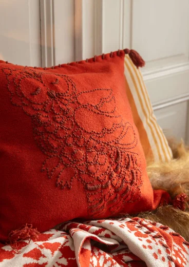 Stickat kuddfodral "Owl" i lammull - kopparröd