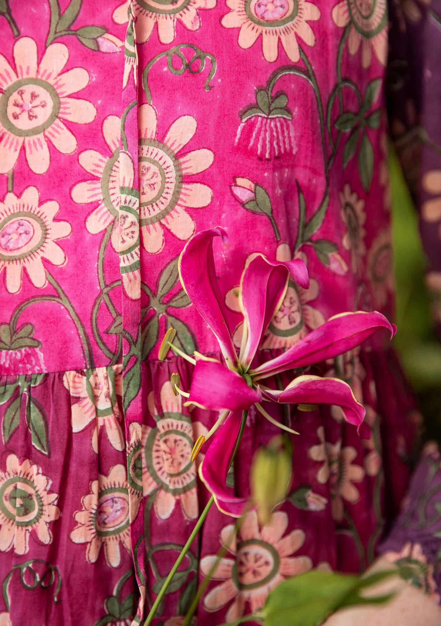 Jurk  Floria  van geweven biologisch katoen roze orchidee thumbnail