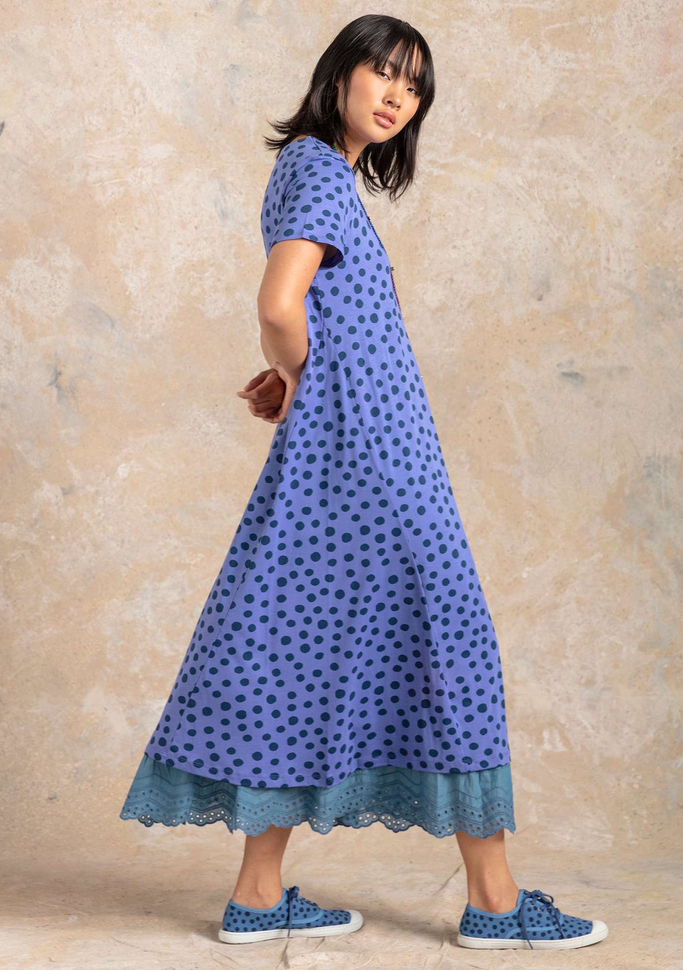 “Cordelia” organic cotton/modal jersey dress sky blue/patterned thumbnail