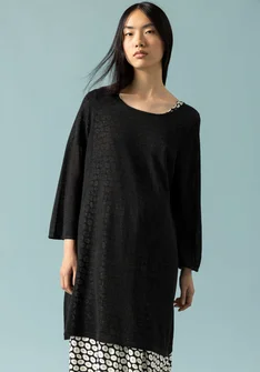 Tunic in a linen/recycled linen knit fabric - svart