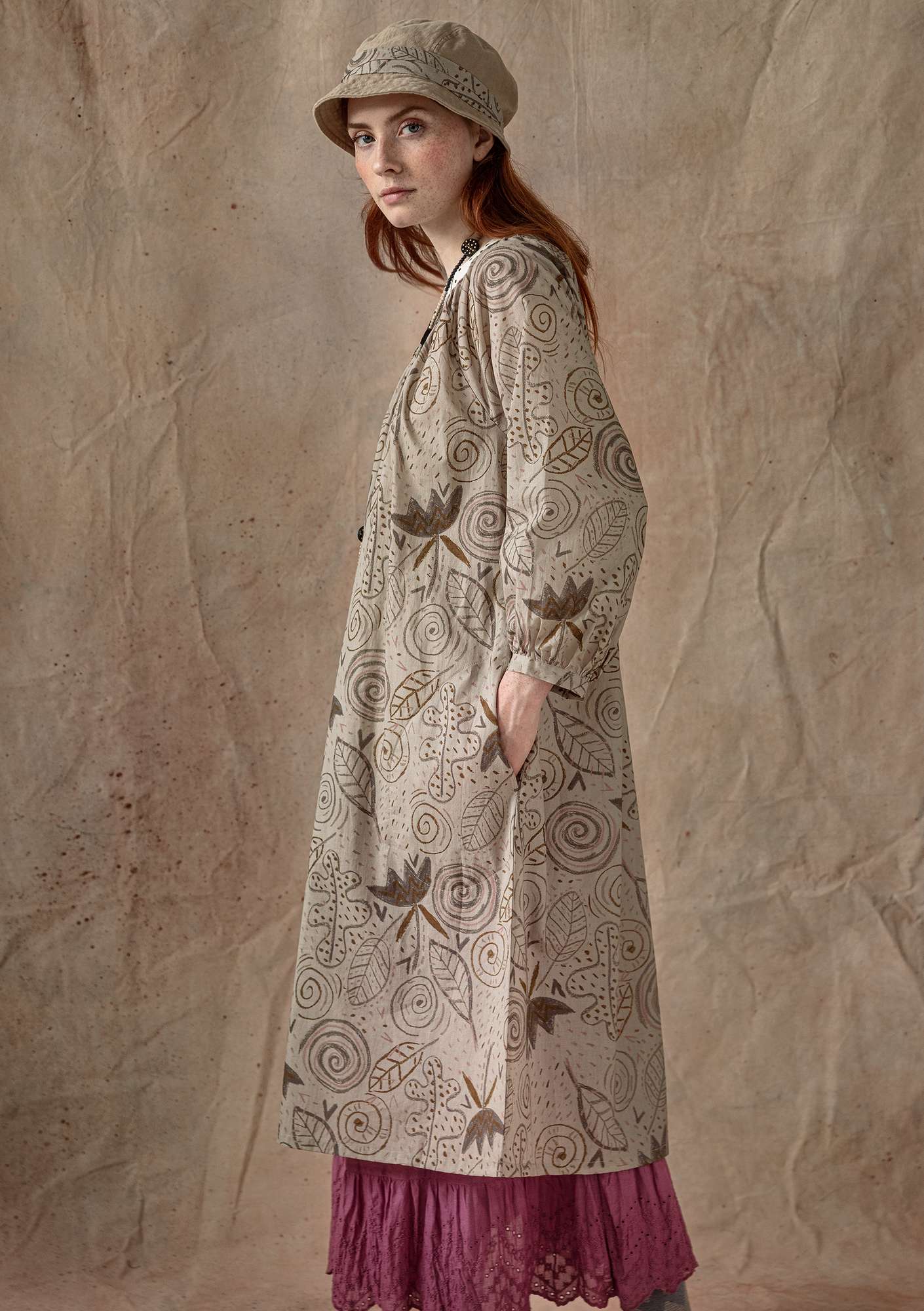 “Krita” woven dress in organic cotton dark nature thumbnail
