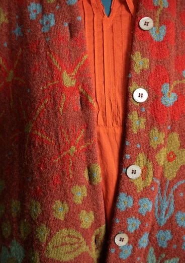 “Saga” recycled wool coatigan - rust/melange