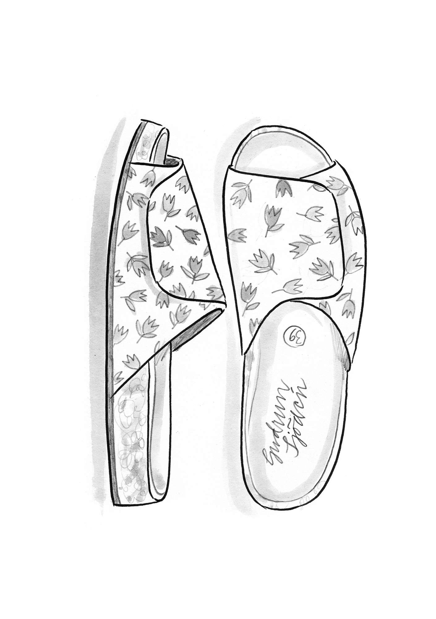 “Amber” sandals in digitally printed fabric indigo