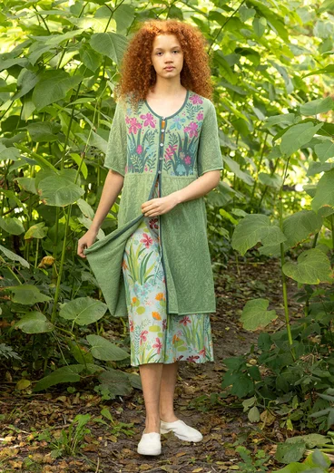 Pointelle-Strickjacke „Iris“ aus Leinen/Recycling-Baumwolle - staubgrün