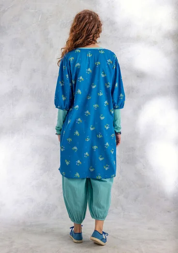 Geweven jurk "Fleur" van biologisch katoen - mediterraan blauw