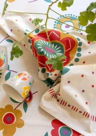 “Tulipanaros” kitchen towel in organic cotton - brick