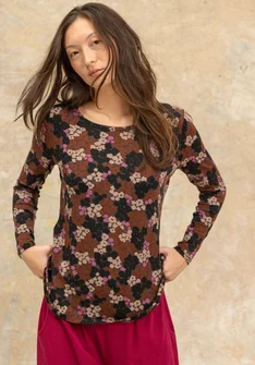 “Hillevi” floral/solid-colour lyocell/elastane jersey top - chestnut/patterned
