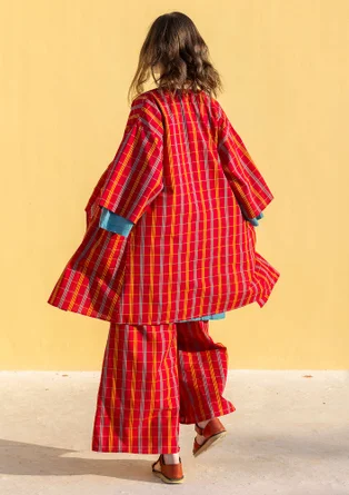 Kimono à carreaux "Coimbatore" en coton biologique - rouge perroquet