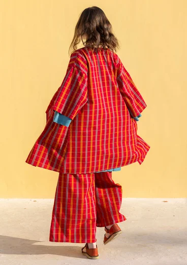 Kimono à carreaux "Coimbatore" en coton biologique - rouge perroquet