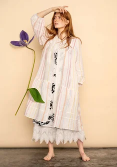 Robe rayée "Shima" en lin tissé - blanc cassé