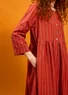“Sofia” woven organic cotton dress (madder red/turquoise S)