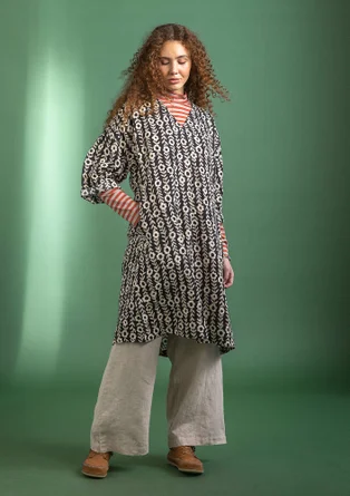 Robe "Jasmine" en lin tissé - noir/motif
