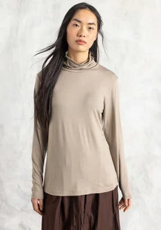 Jersey-Rollkragenshirt aus Lyocell/Elasthan - warmgrau