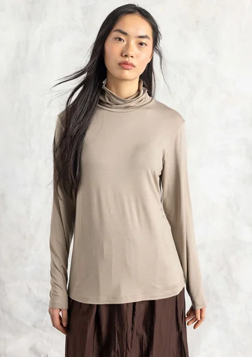 Lyocell/elastane jersey polo-neck top - warm grey