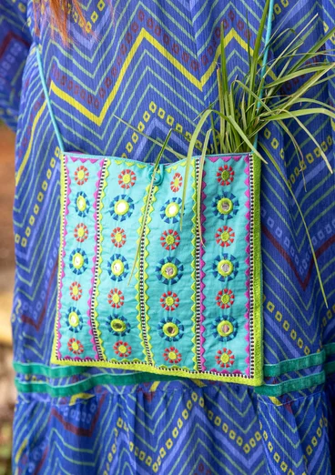 Brodert veske «Sunita» i økologisk bomull - aquagrønn