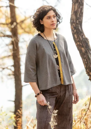 Cardigan in natural dyed organic cotton/wool - iron grey