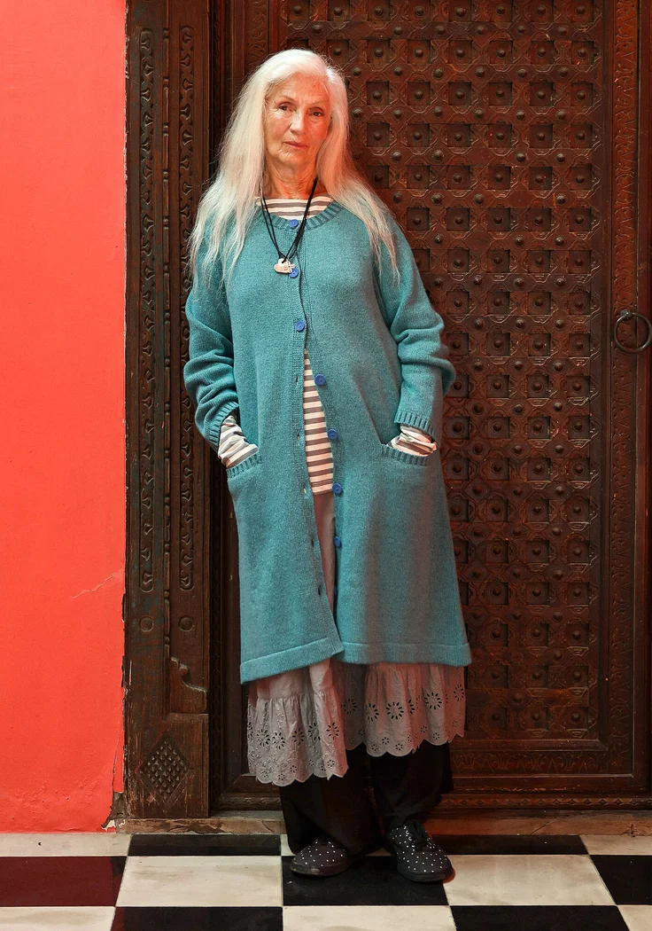 Langstrickjacke „Misty“ aus Recycling-Wollmischung/Recycling-Baumwolle - hellteal-melange