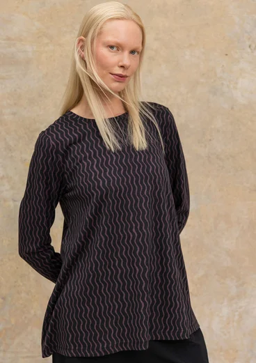 Gestreepte/effen tricot tuniek "Ellen" van biologisch katoen/modal - zwart/dessin