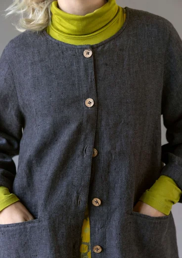 Garment-washed woven linen jacket - black