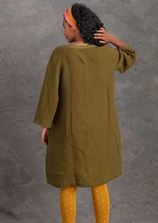 Kleid aus Leinengewebe - dunkelolive