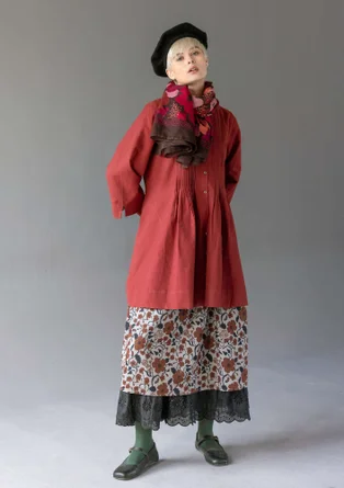 Cotton/linen smock blouse with pintucks - dark agate red