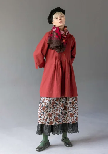 Cotton/linen smock blouse with pintucks - dark agate red
