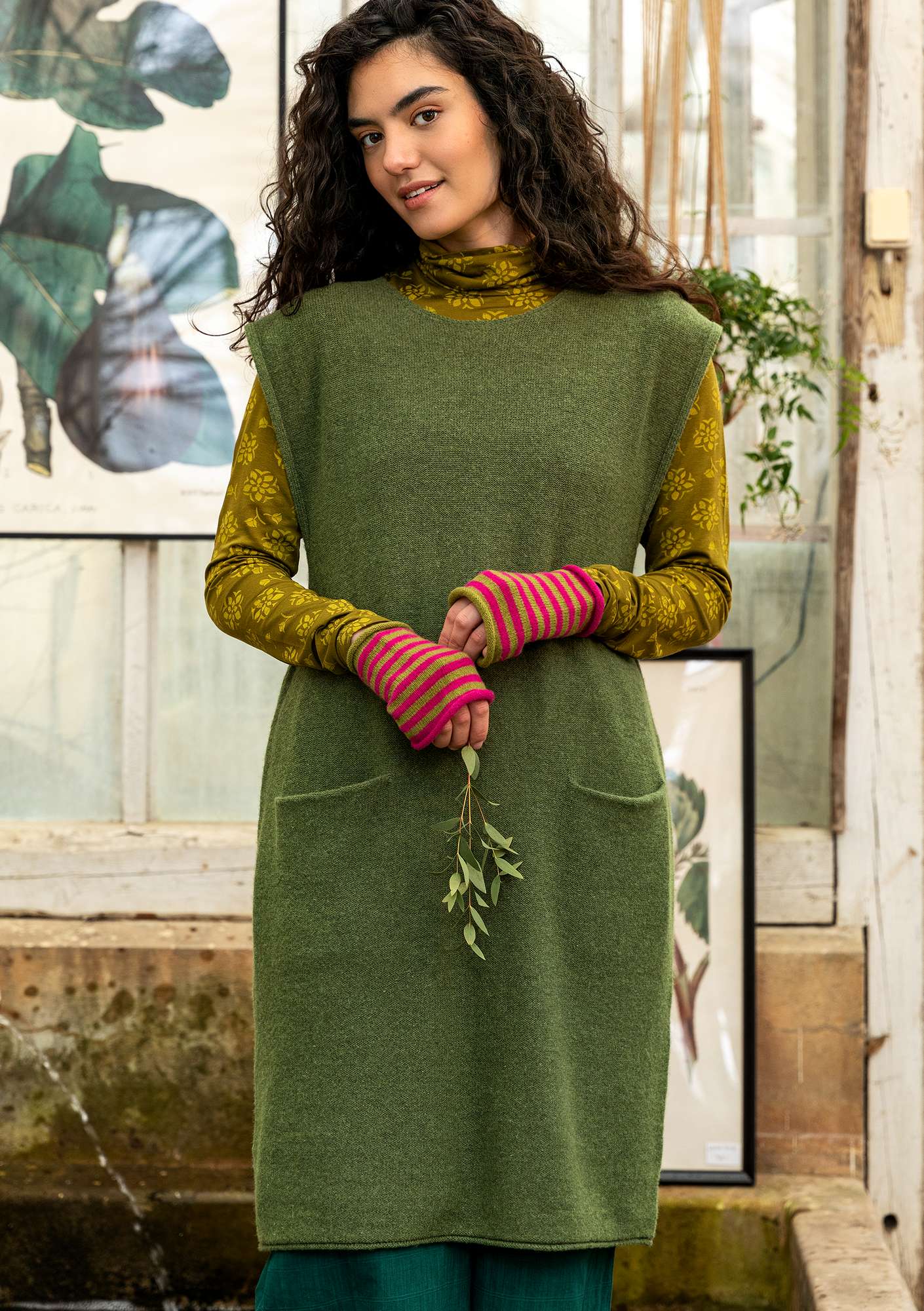 Gebreide jurk van lamswol/gerecycled polyamide koriander thumbnail