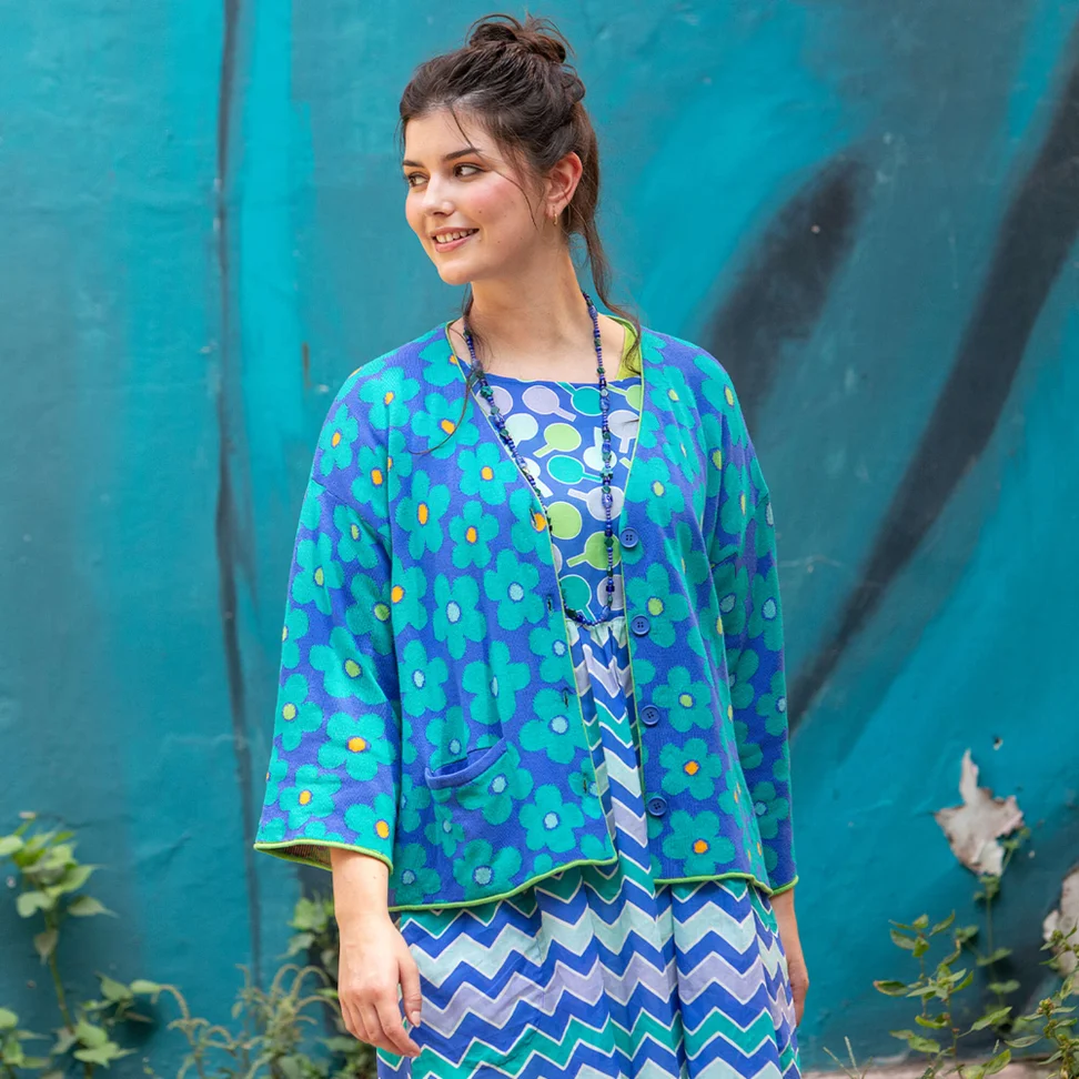 “Polli” cardigan in organic cotton - brilliant blue