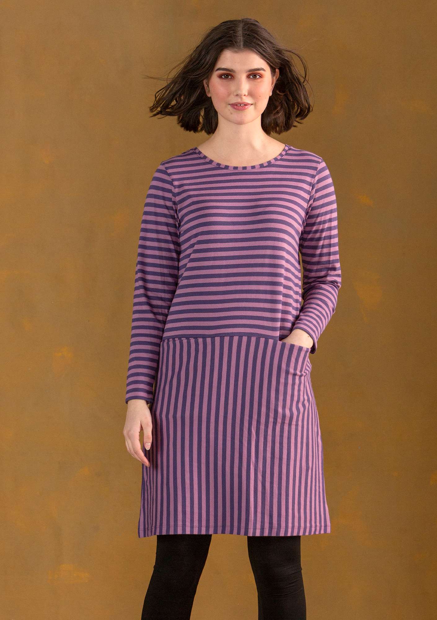 Essential stripe dress made of organic cotton blackberry/heather thumbnail