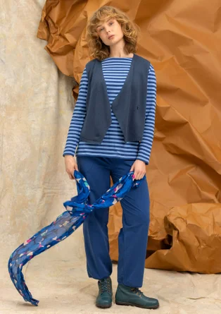 Solid-colour, organic cotton/elastane jersey yoga trousers - indigo blue
