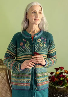 Neuletakki "Louise" villasekoitetta - riikinkukonvihreä