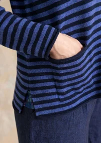 Randig och enfärgad stickad kavaj i lammullsmix - mörk indigo/koboltblå