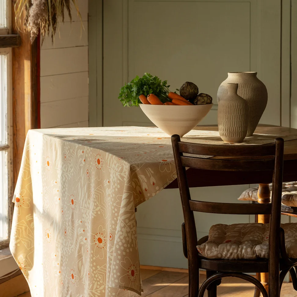 “Nemorosa” patterned organic cotton tablecloth - sandstone