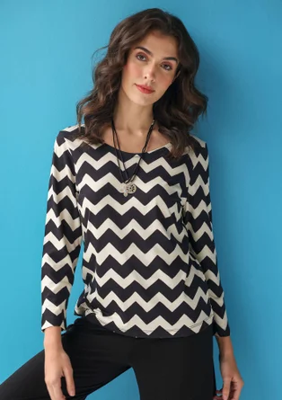 Top "Aina" en jersey de coton biologique/modal - noir/plumes
