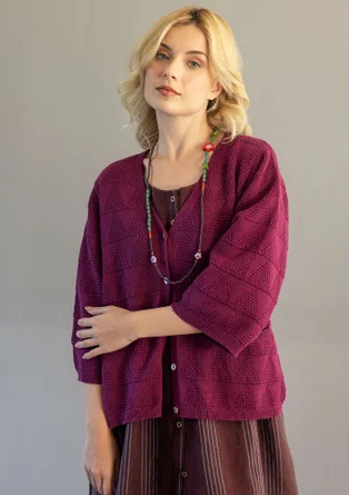 Strukturstrickjacke aus Bio-Baumwolle - traube