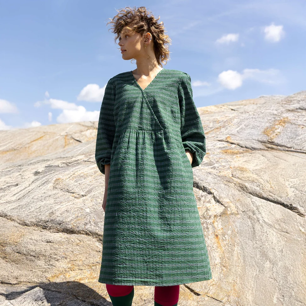 “Wavy” woven organic cotton dress - teal