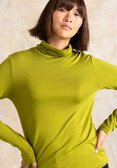 Long-sleeve, lyocell/elastane jersey polo-neck top - green pepper