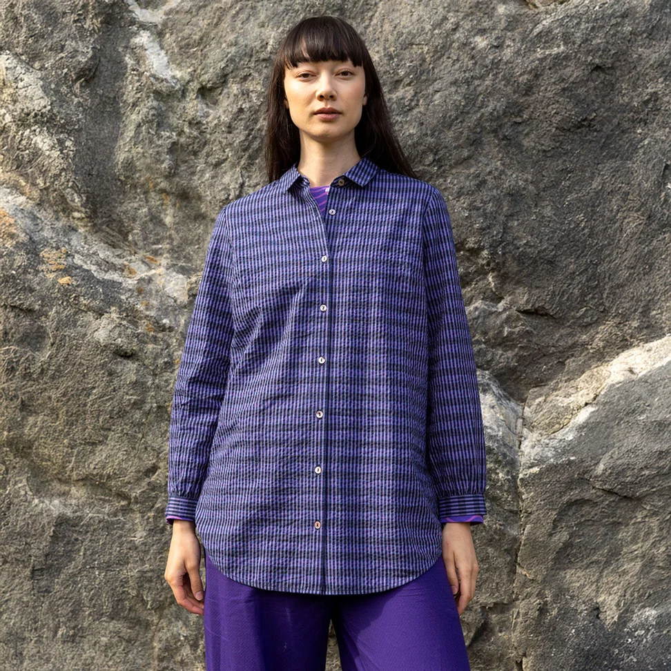 Chemise tissée "Wavy" en coton biologique - bleu ciel