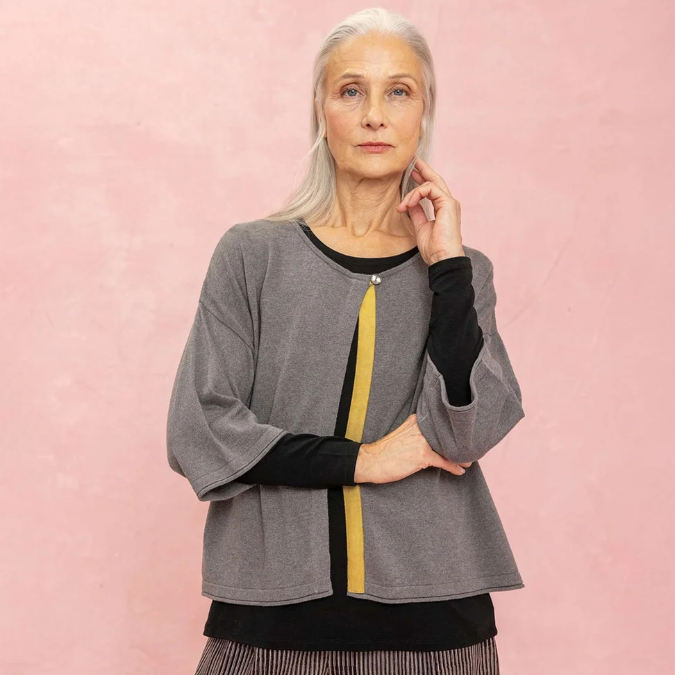 Gilet en coton biologique/laine avec teinture végétale - gris fer