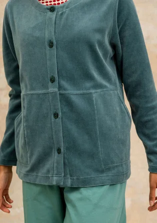 Solid-colour velour cardigan in organic cotton/recycled polyester - tea tree
