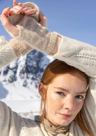 Handstulpen „Forgetmenot“ aus Alpakawollgemisch - kalkstein-melange